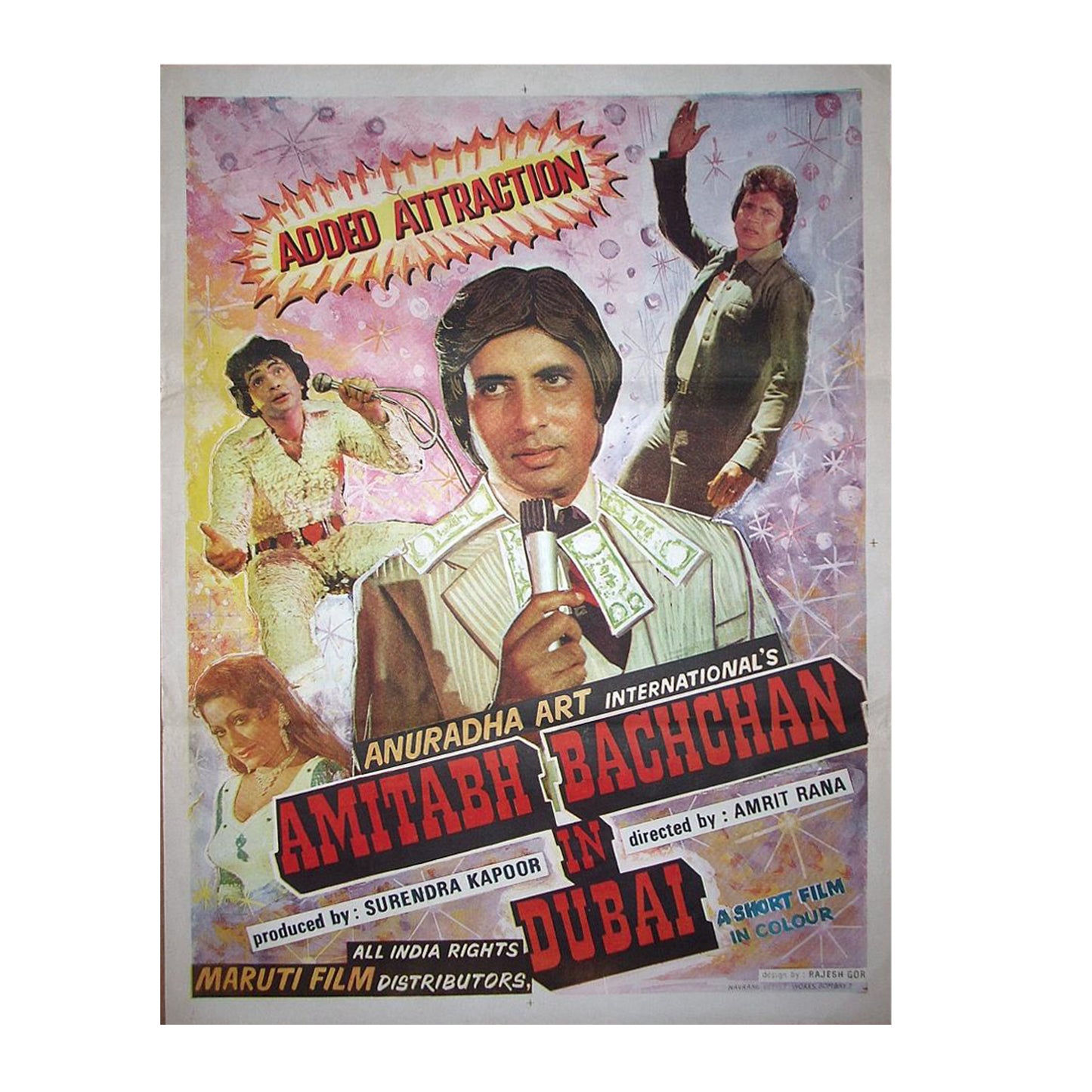 AMITABH BACHCHAN IN DUBAI : Bollywood original movie poster 1980 Amitabh Bachchan