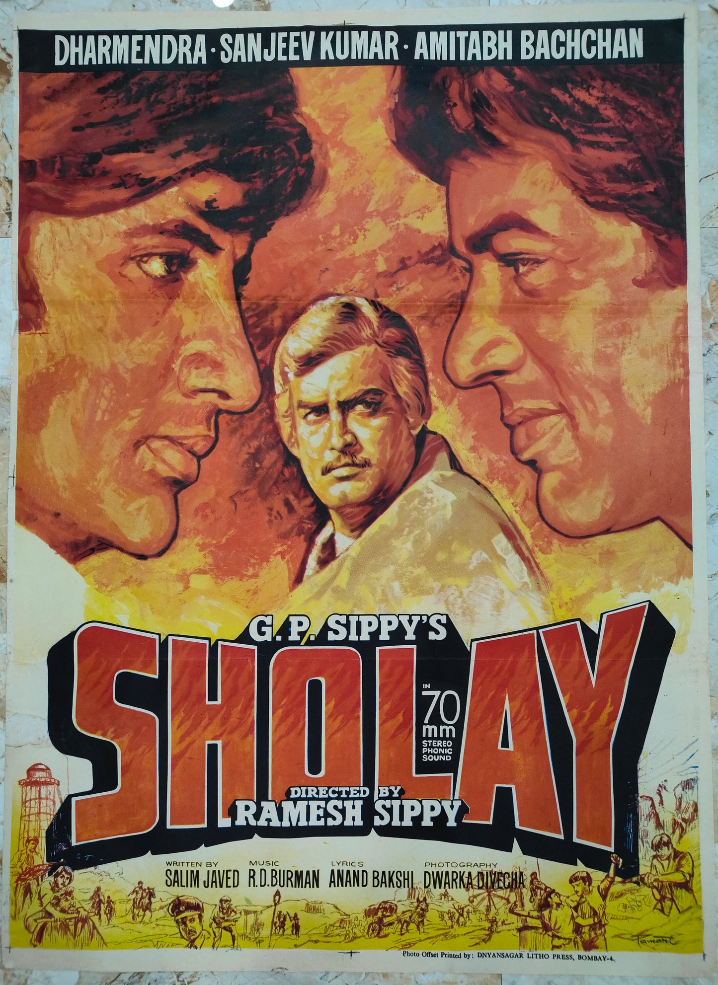 SHOLAY :Bollywood original movie poster 1975 Amitabh Bachchan,Dharmendra,Jaya