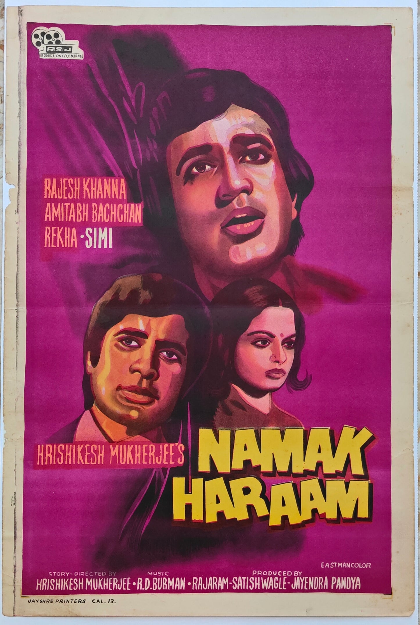 NAMAK HARAAM : Bollywood original movie poster 1973 Amitabh Bachchan,Rajesh Khanna,Simi Garewal