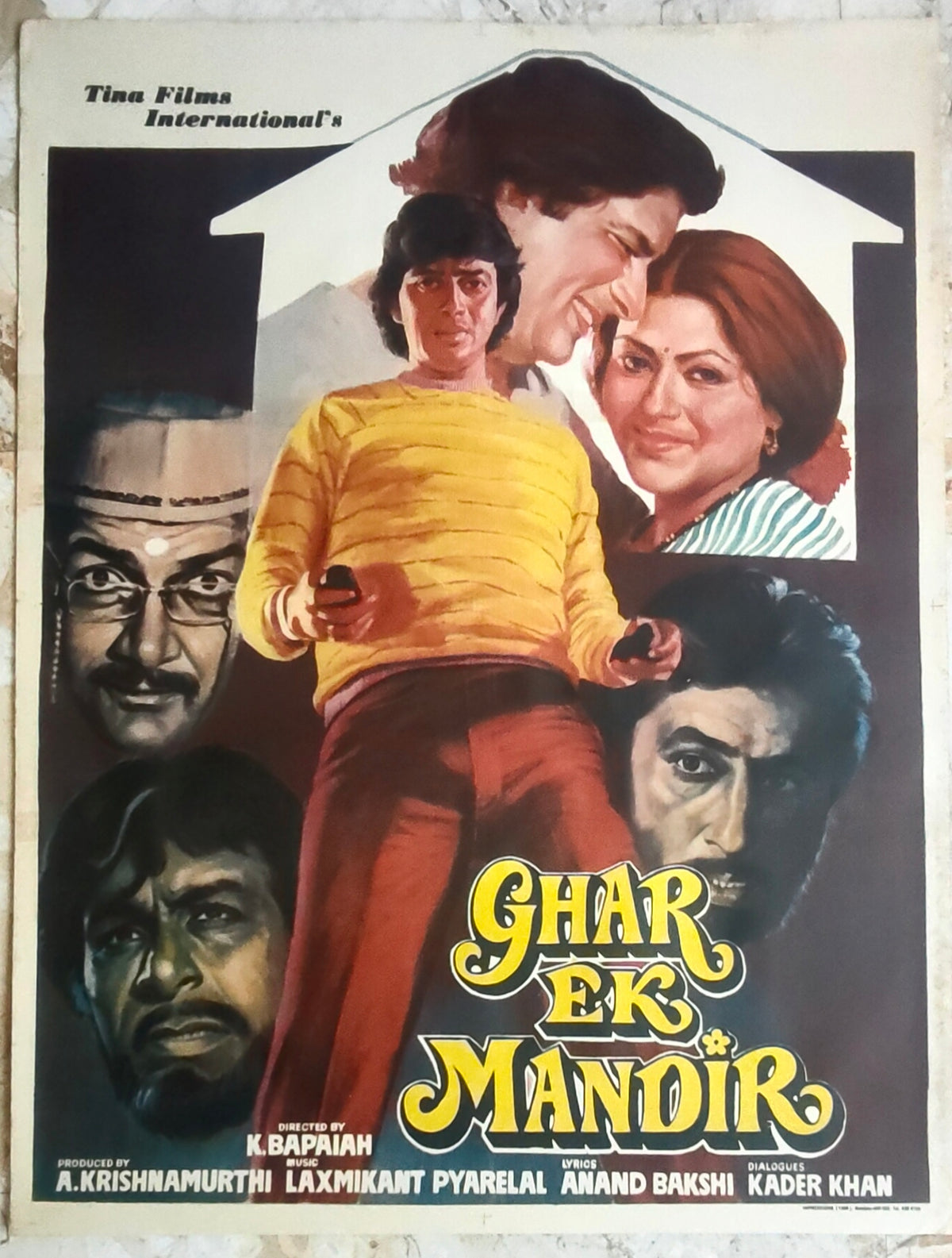 Original Ghar Ek Mandir 1984 Bollywood Poster Mithun Chakraborty Shashi Kapoor Moushumi Chatterjee K.Bapaiah Hindi Film 30x40"