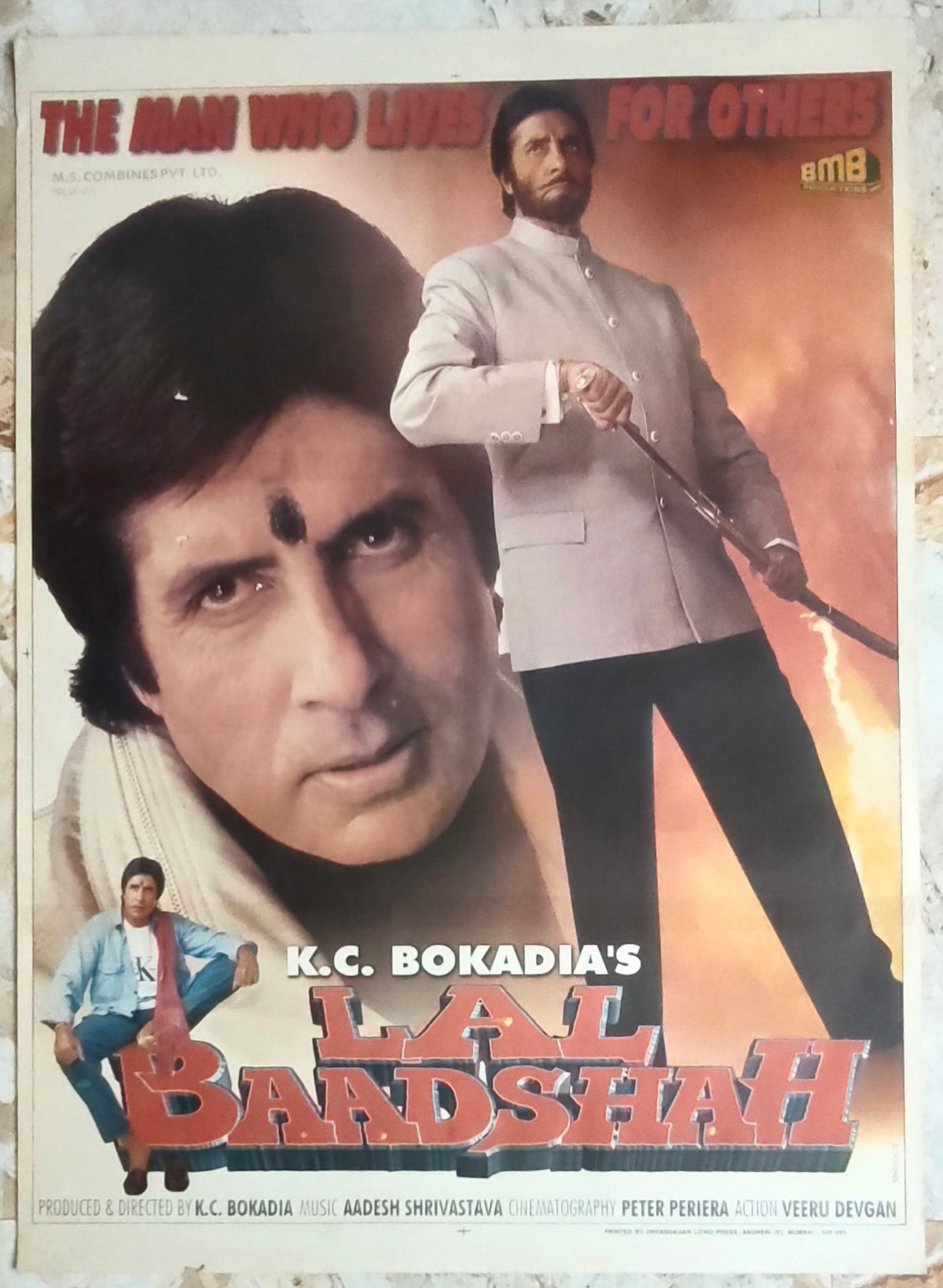 Original 1999 Lal Baadshah Bollywood Movie Poster Amitabh Bachchan Manisha Koirala Shilpa Shetty Hindi Film K.C. Bokadia