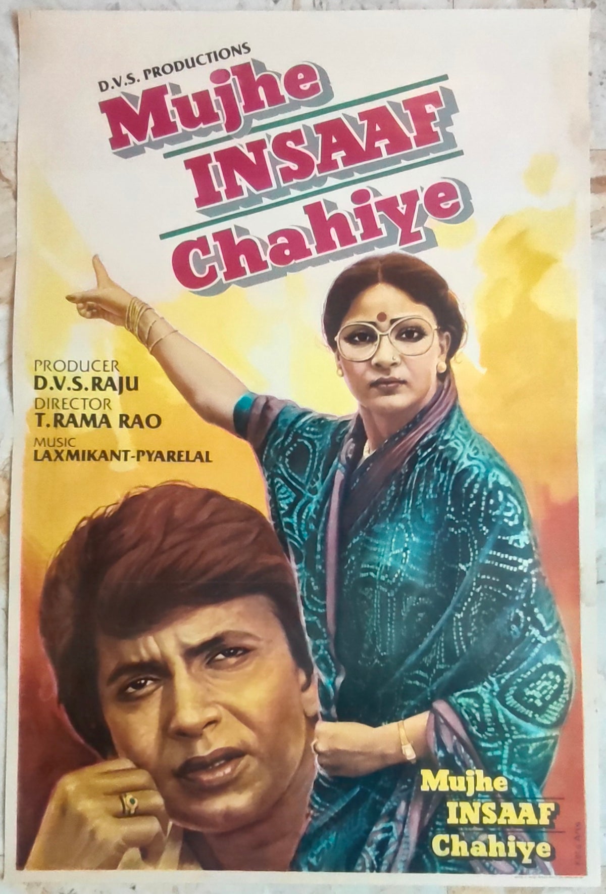Original Mujhe Insaaf Chahiye 1983 Bollywood Movie Poster Mithun Chakraborty Rekha Rati Agnihotri T Rama Rao Hindi Cinema
