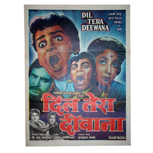 DIL TERA DIWANA : Bollywood original movie poster 1962 Shammi Kapoor,Mala Sinha,Mehmood