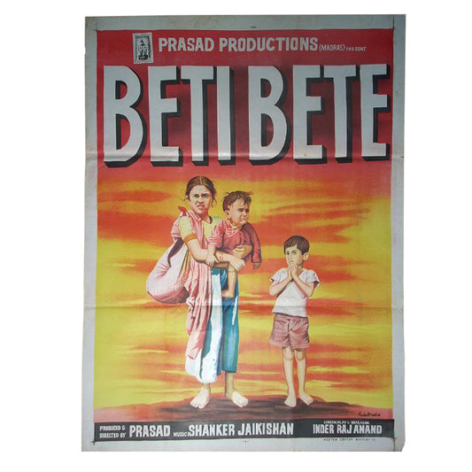 BETI BETE : Bollywood original movie poster 1964 Sunil Dutt,Saroja Devi B,Jamuna