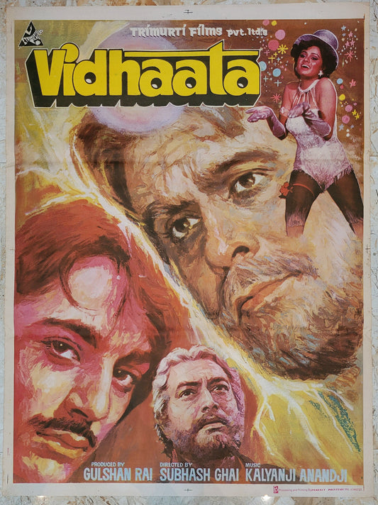 VIDHAATA:Bollywood original movie poster 1982 Dilip Kumar,Sanjay Dutt,Tom Alter