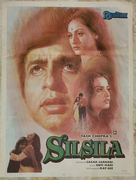 SILSILA :Bollywood original movie poster 1981 Amitabh Bachchan,Rekha,Jaya