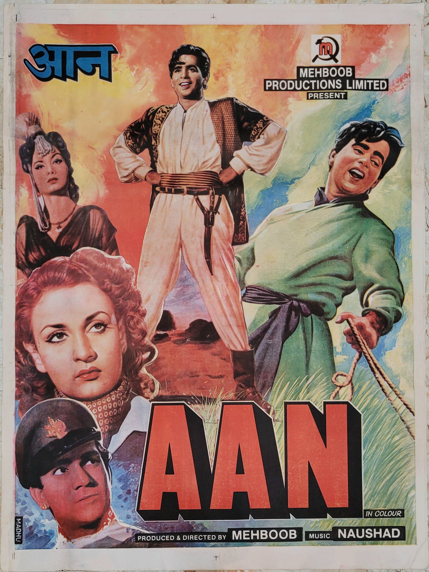 AAN :Bollywood original movie poster 1952 Dilip Kumar,Nimmi,Premnath