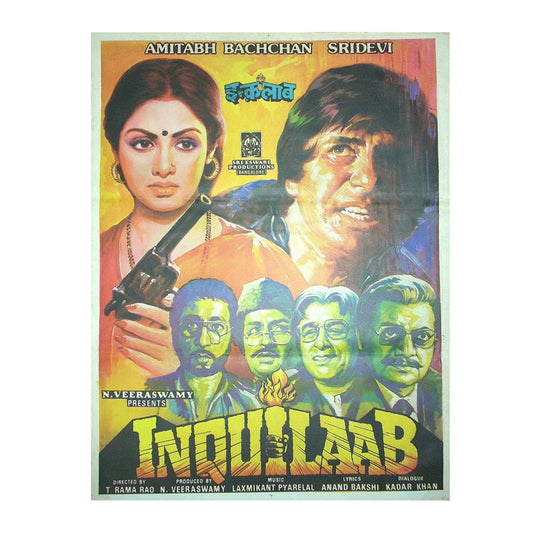 INQUILAAB :Bollywood original movie poster 1984 Amitabh Bachchan,Sridevi,Ranjeet