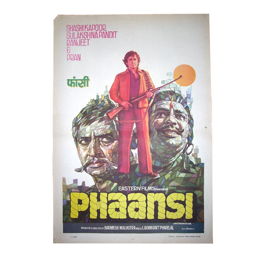 PHAANSI :Bollywood original movie poster 1978 Shashi Kapoor,Sulakshna Pandit