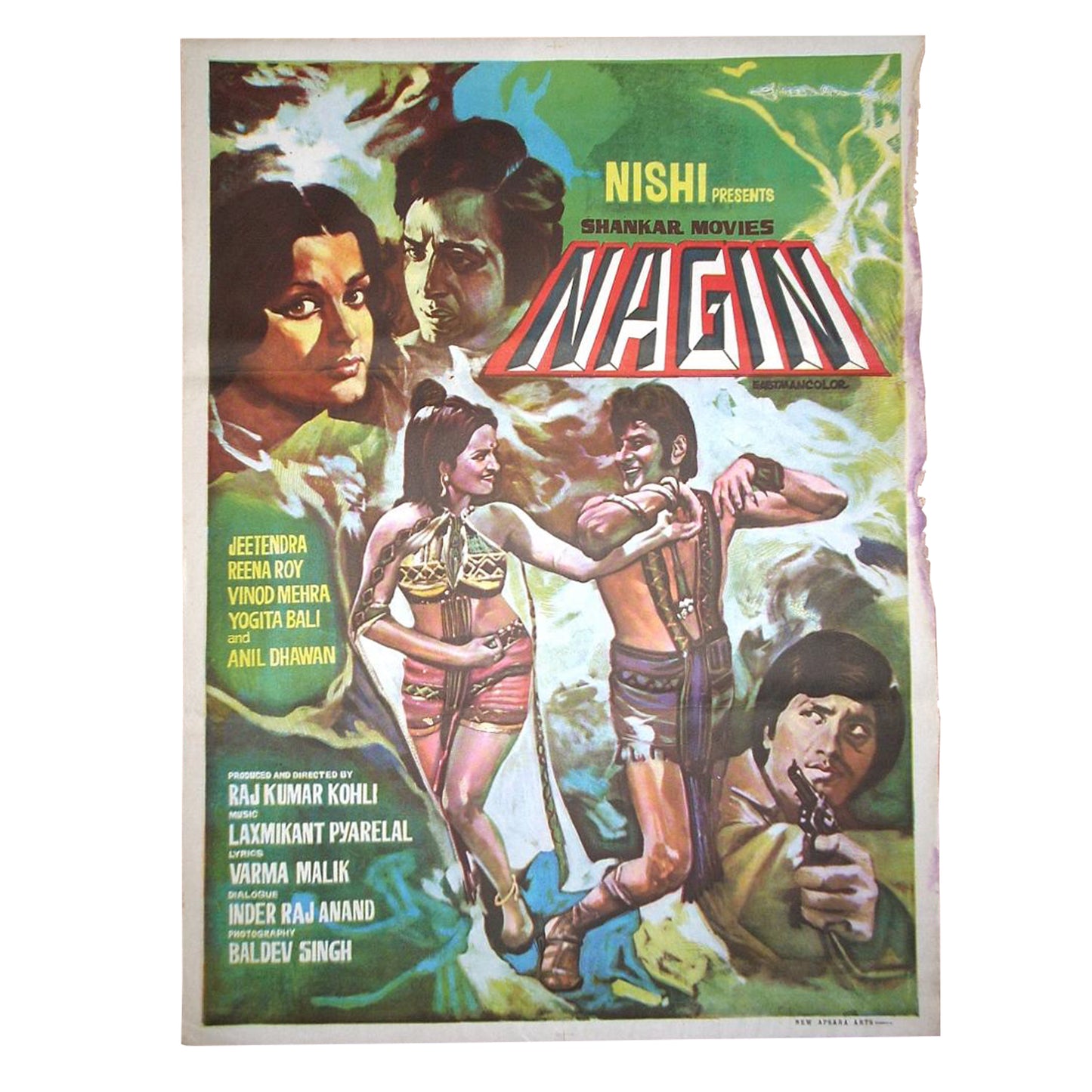 NAGIN :Bollywood original movie poster 1976 Sunil Dutt,Feroz Khan,Vinod Mehra