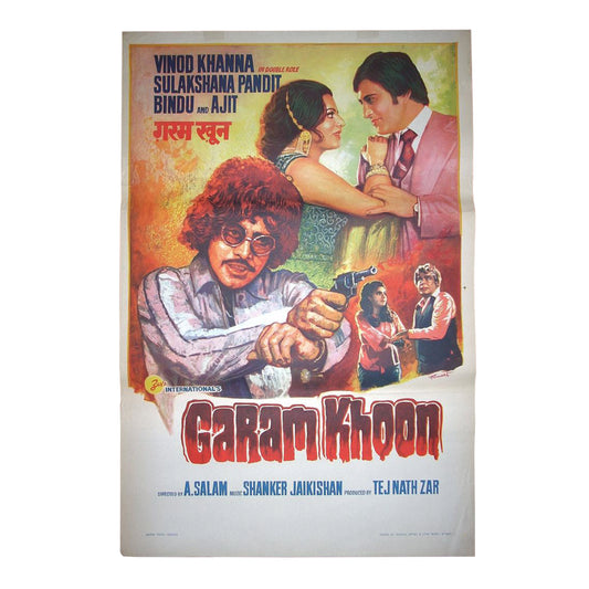 GARAM KHOON :Bollywood original movie poster 1980 Vinod Khanna,Sulakshna Pandit,Ajit Khan
