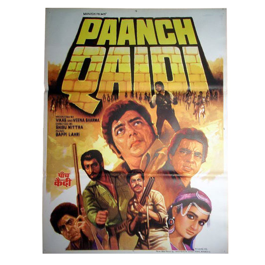PAANCH QAIDI : Bollywood original movie poster 1981 Amjad Khan,Sarika,Mahendra Sandhu
