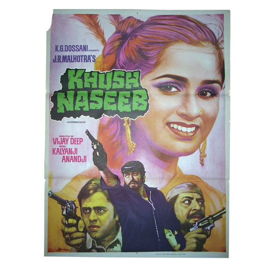 KHUSH NASEEB : Bollywood original movie poster 1982 Vinod Mehra,Padmini Kolhapure,Suresh Oberoi