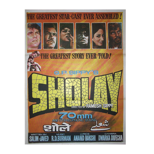 SHOLAY :Bollywood original movie poster 1975 Amitabh Bachchan,Dharmendra,Jaya Bachchan,Hema Malini