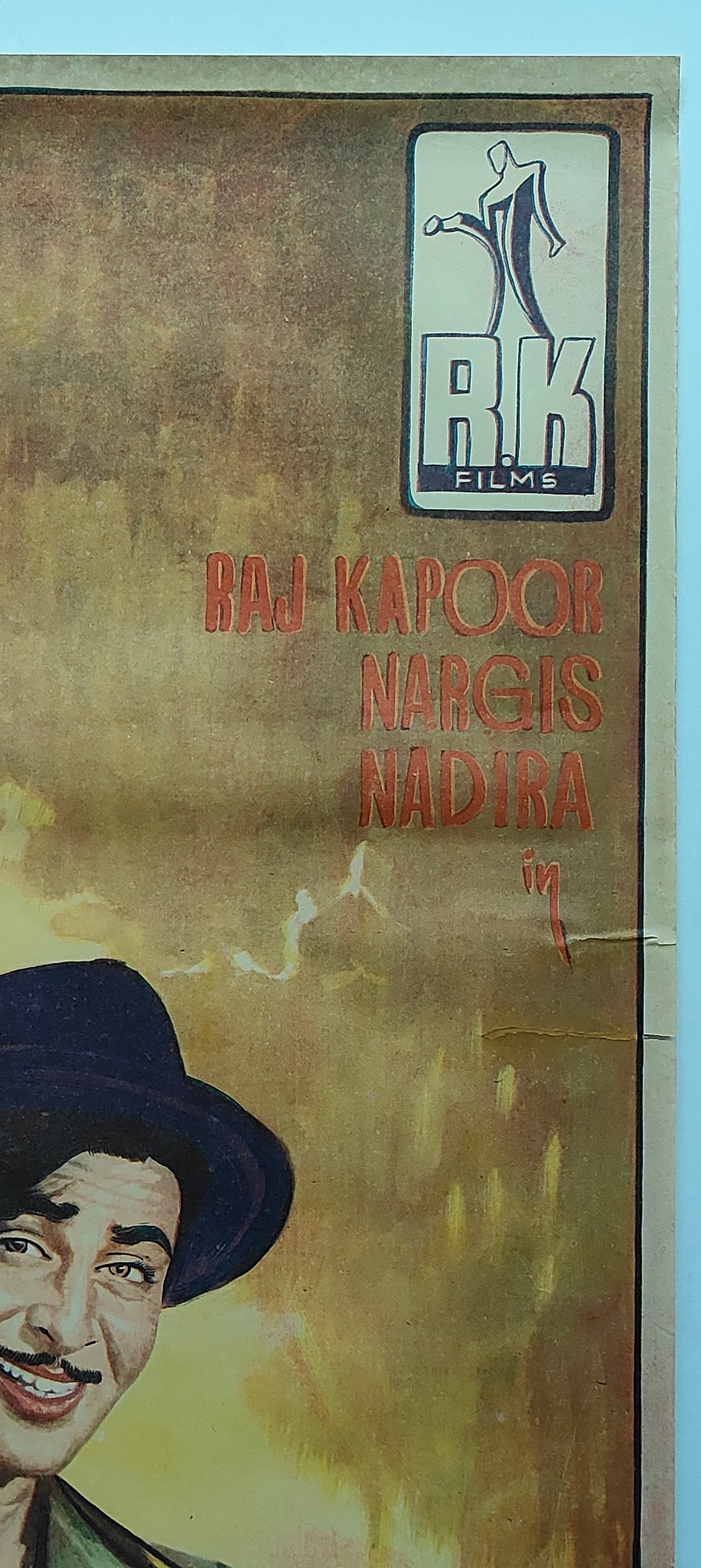 Original 1955 Shree 420 Bollywood Movie Poster Raj Kapoor Nargis Nadira R.K. Films Shanker Jaikishan Vintage Hindi Film