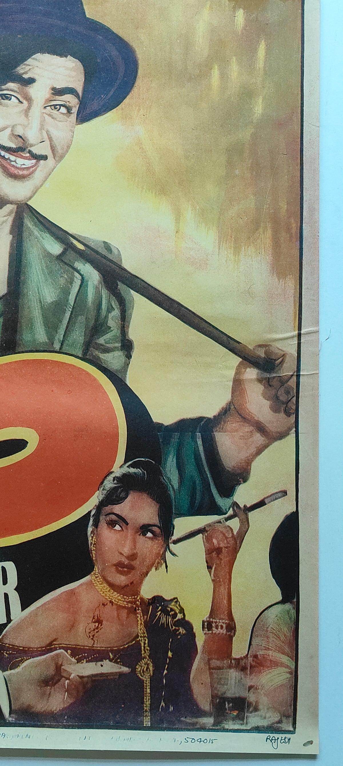 Original 1955 Shree 420 Bollywood Movie Poster Raj Kapoor Nargis Nadira R.K. Films Shanker Jaikishan Vintage Hindi Film