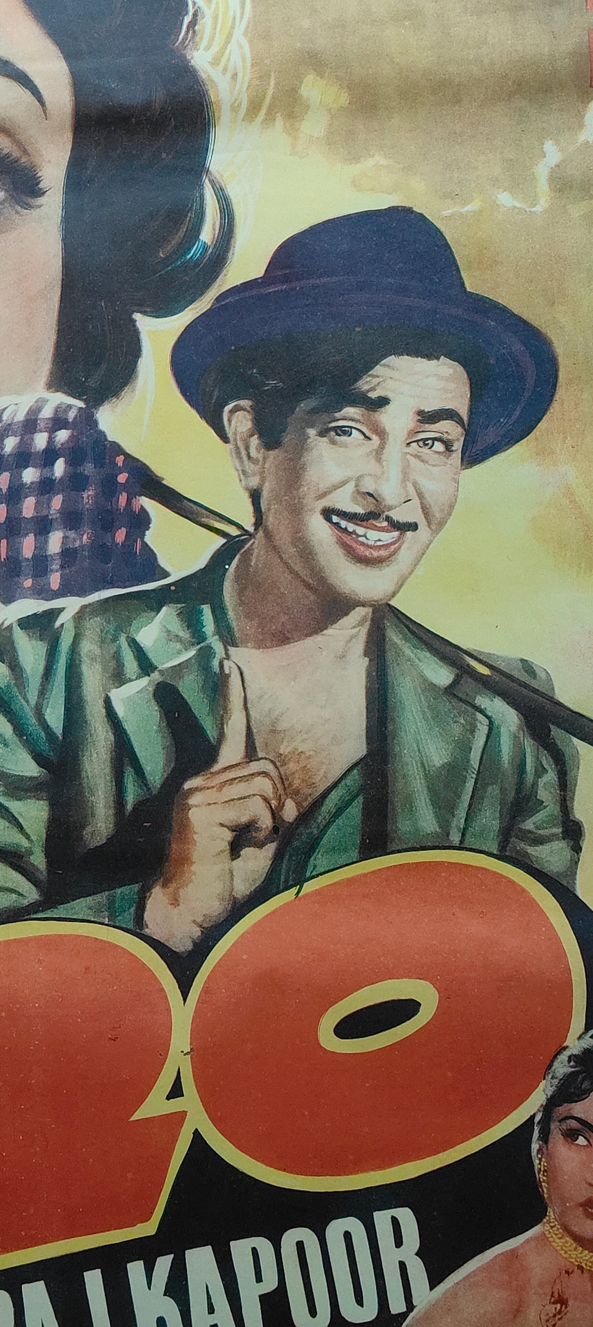 Original 1955 Shree 420 Bollywood Movie Poster Raj Kapoor Nargis Nadira R.K. Films Shanker Jaikishan Vintage Hindi Film