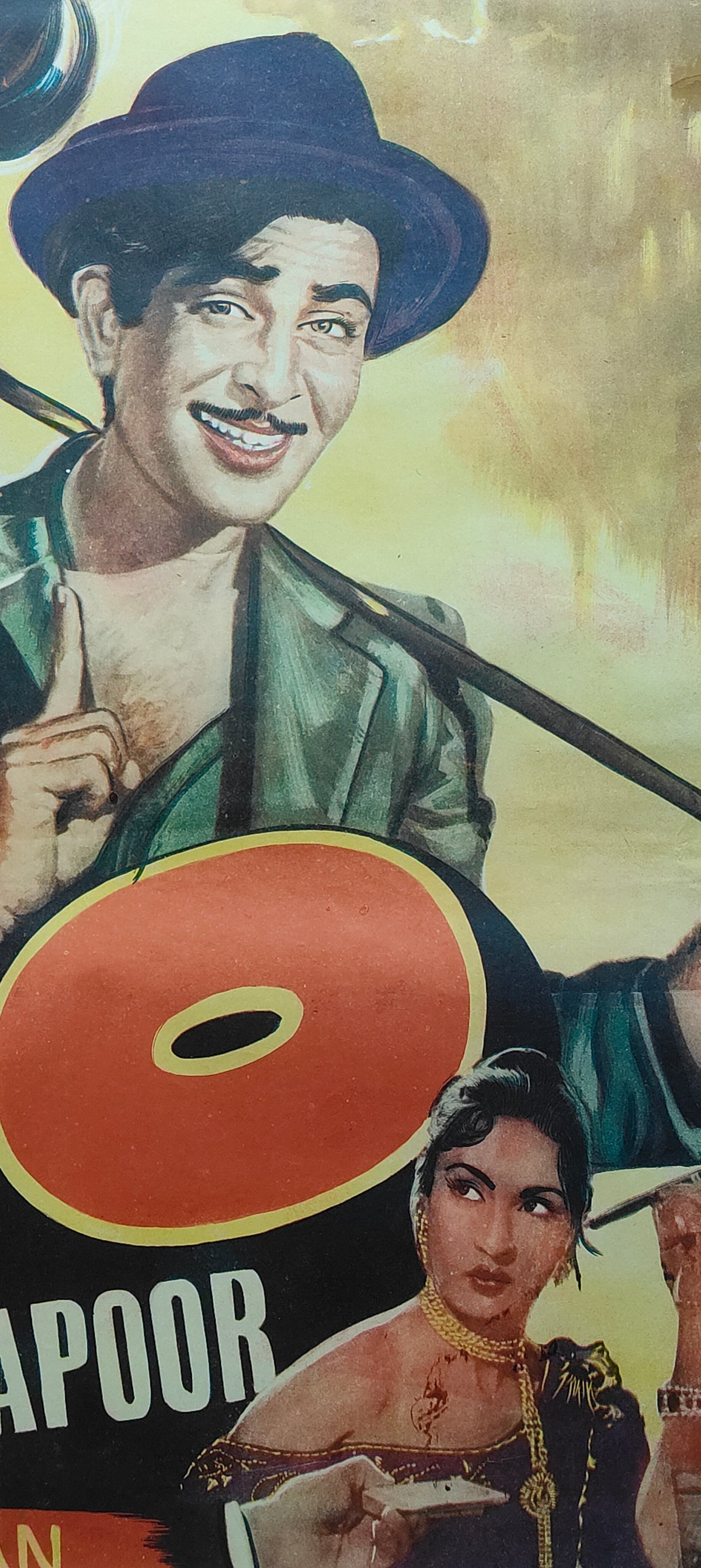 Original 1955 Shree 420 Bollywood Movie Poster Raj Kapoor Nargis Nadira R.K. Films Shanker Jaikishan Vintage Hindi Film