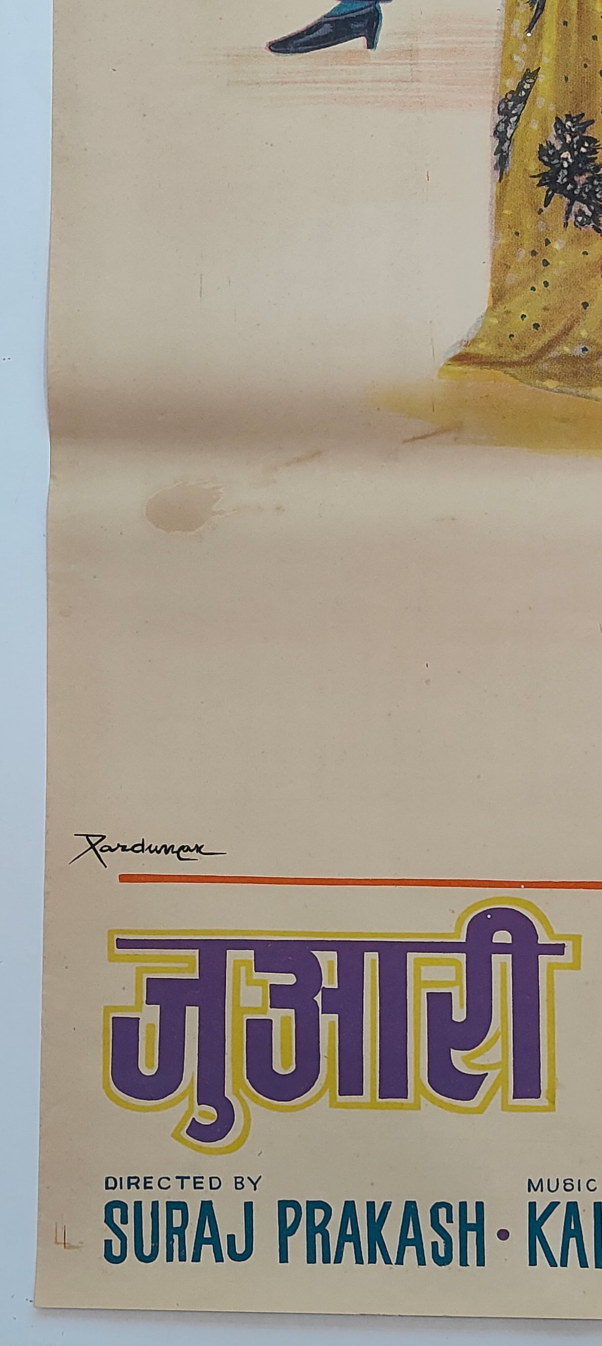 Original 1968 Juari Bollywood Movie Poster Shashi Kapoor Nanda Tanuja Naaz Hindi Film Litho Hand Painted Rare Vintage