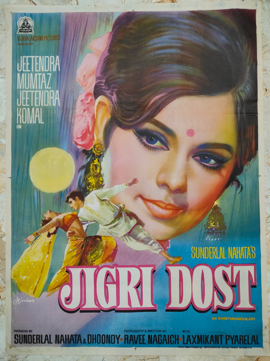 JIGRI DOST :Bollywood original movie poster 1969 Jeetendra,Mumtaz