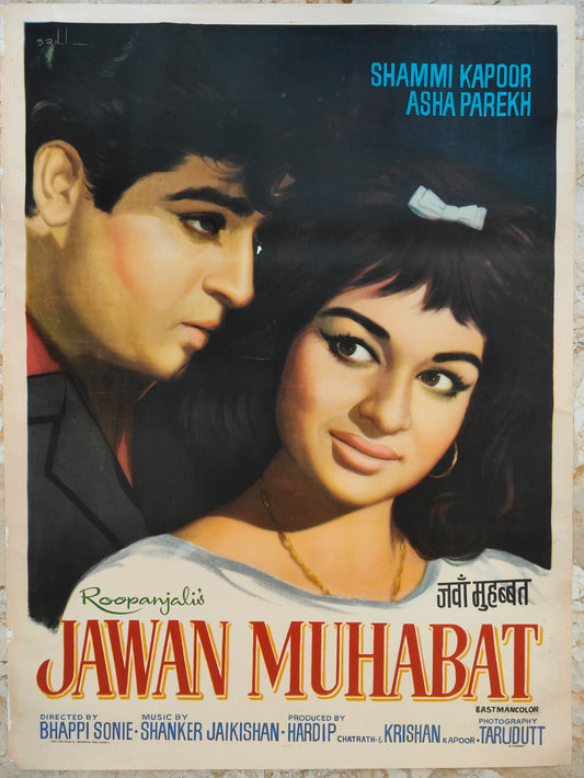 JAWAN MUHABAT :Bollywood original movie poster 1971 Shammi Kapoor,Asha Parekh