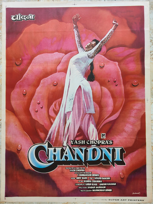 CHANDNI :Bollywood original movie poster 1989 Sridevi,Rishi Kapoor,Vinod Khanna