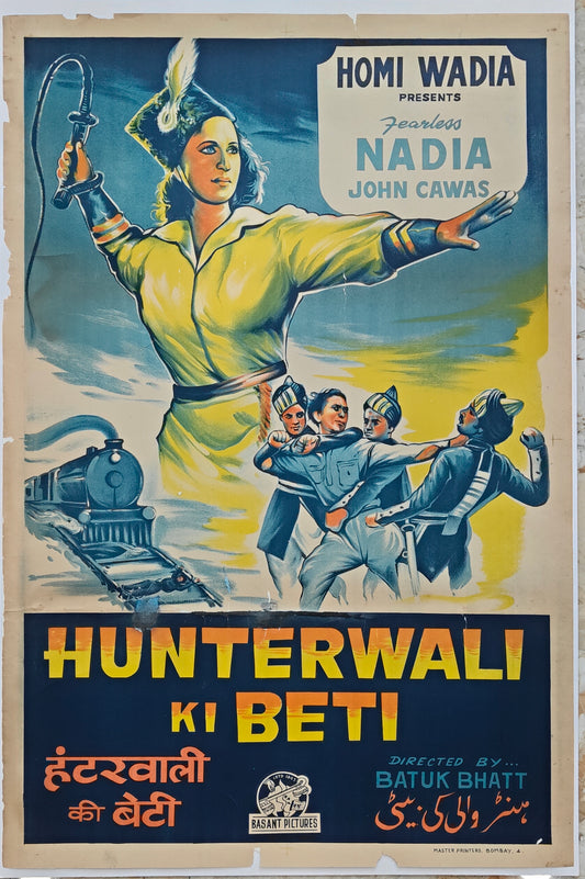 HUNTERWALI KI BETI : Bollywood original movie poster 1943 Fearless Nadia