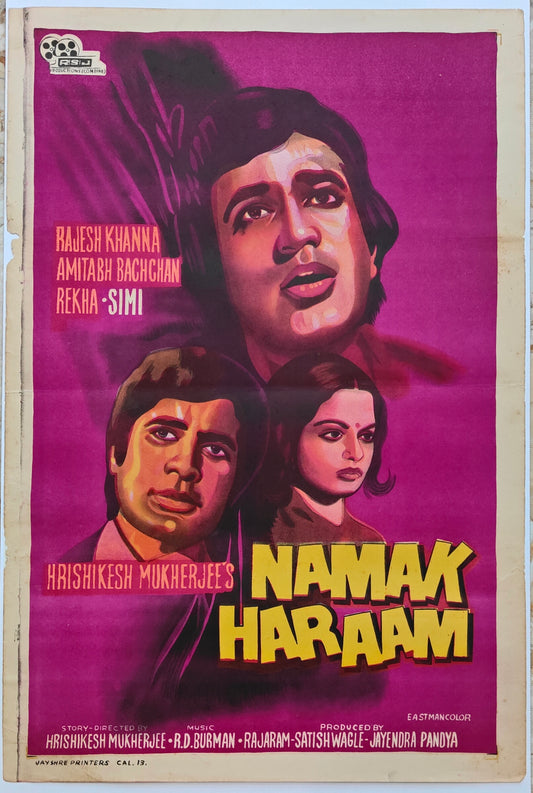 NAMAK HARAAM : Bollywood original movie poster 1973 Amitabh Bachchan,Rajesh Khanna,Simi Garewal