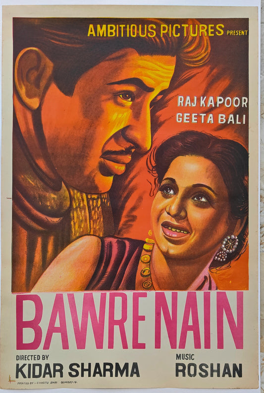 BAWRE NAIN : Bollywood original movie poster 1950 Raj Kapoor,Geeta Bali,Vijayalaxmi