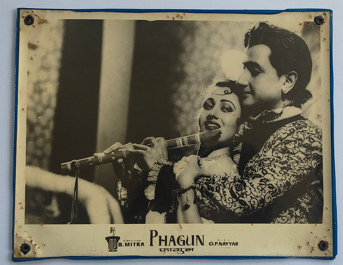 Original 1958 Phagun Lobby Card Lot of 2 - Madhubala Bharat Bhushan - O.P. Nayyar - Vintage Bollywood Hindi Film Still B.Mitra