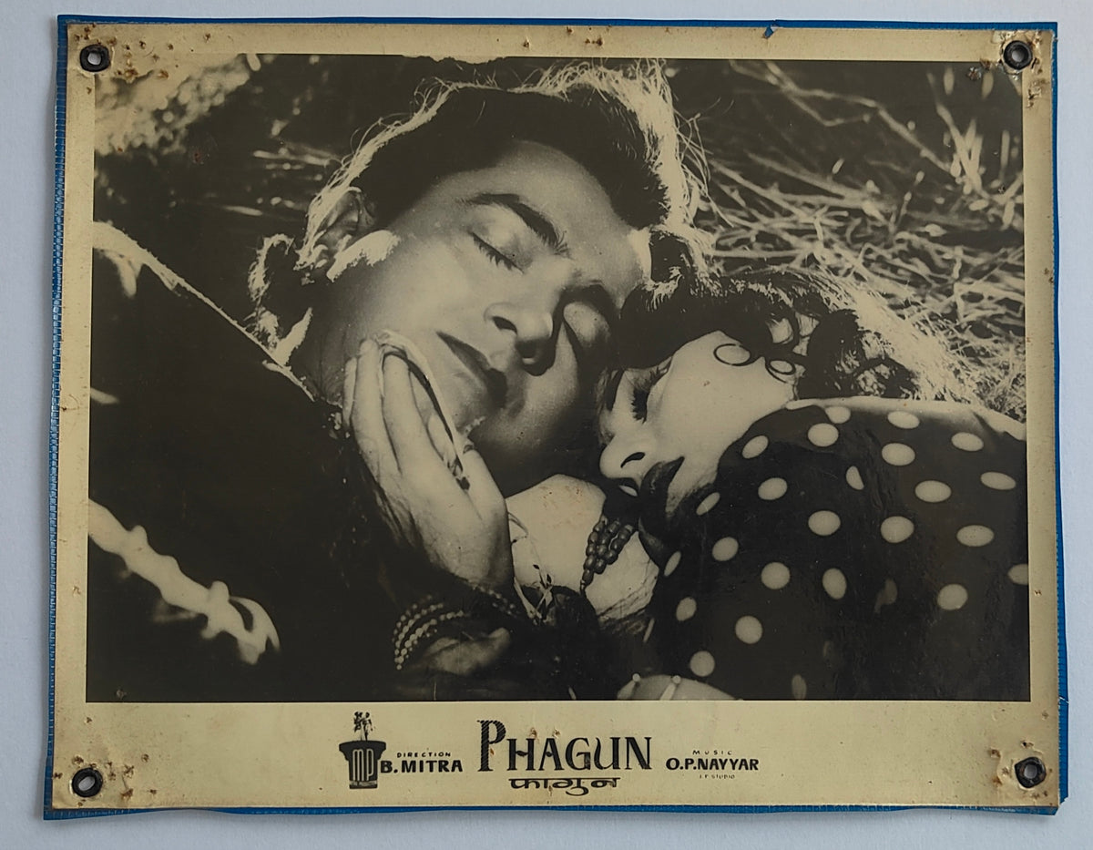 Original 1958 Phagun Lobby Card Lot of 2 - Madhubala Bharat Bhushan - O.P. Nayyar - Vintage Bollywood Hindi Film Still B.Mitra