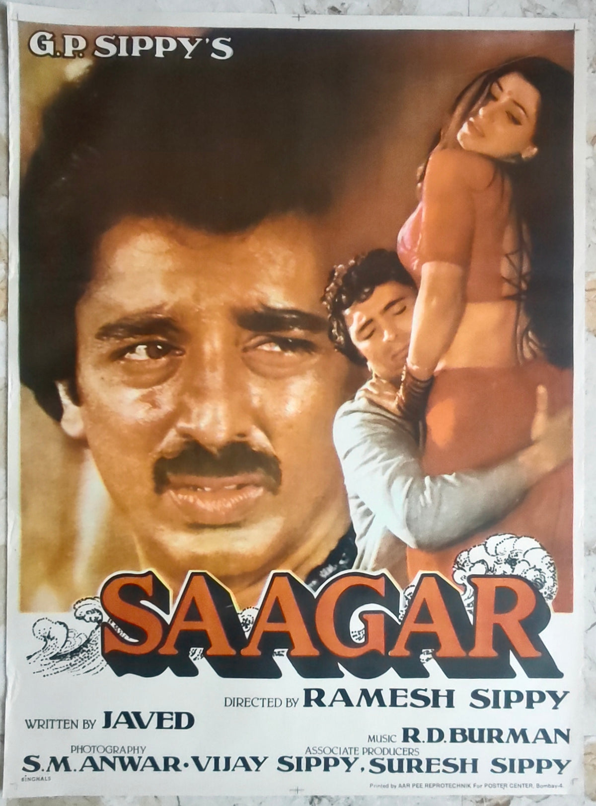 SAAGAR 1985 Original Vintage Bollywood Movie Poster | Rishi Kapoor Dimple Kapadia Kamal Haasan | Ramesh Sippy R.D. Burman G.P. Sippy